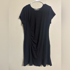LOFT Ruched Flounce Elegant Black Dress Short Sleeve New Size 14/ Large Classic